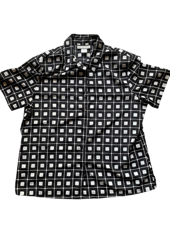 Notations Tops - Notations vintage Black & White Geometric Short Sleeve button up Shirt women’s L
